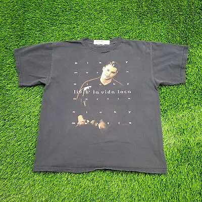 Ricky-Martin Livin-la-Vida-Loca Shirt Medium 20x23 Faded Black Big-Face Portrait • $32.18