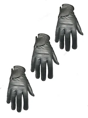 ***New***  (3) Mens All Cabretta Black Leather Golf Gloves (Right Hand) • $29.99