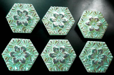 6 Czech VASELINE Glass Buttons #B760 - 23 Mm Or 7/8  - HEXAGON - IRIDESCENT • $16.99