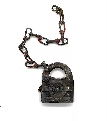 Vintage Yale Lock Padlock With Industrial Chain Old Made In USA Lock - No Key R • $22