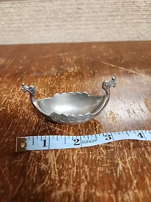 Vintage Pewter Viking Ship Novelty Salt Bowl Missing Spoon • $4.35