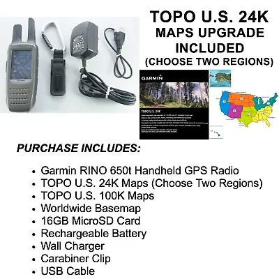 Garmin RINO 650t W/ Maps Upgrade TOPO U.S. 24K High Detail Trail Topographic • $299