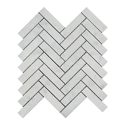 Carrara White Italian (Bianco Carrara) Marble 1 X 4 Herringbone Mosaic Tile • $9.50