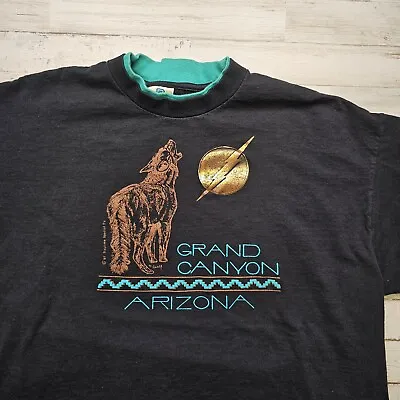 Vintage Grand Canyon T Shirt Howling Wolf Moon Aztec Black/Turquoise RARE XL Tee • $29.99