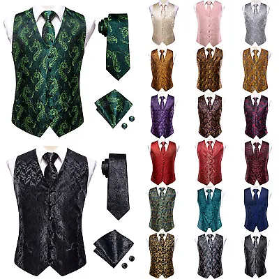 $12.99 • Buy Mens Formal Wedding Waistcoat Paisley Floral Suit Vest Slim Tuxedo Silk Tie Set