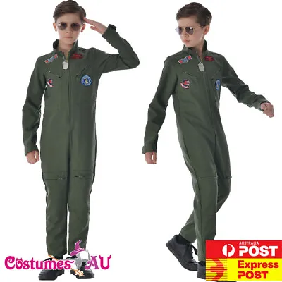 Kids Top Gun Costume Boys 80s Film Child Mitchell Maverick Aviator Pilot Flight • $40.84