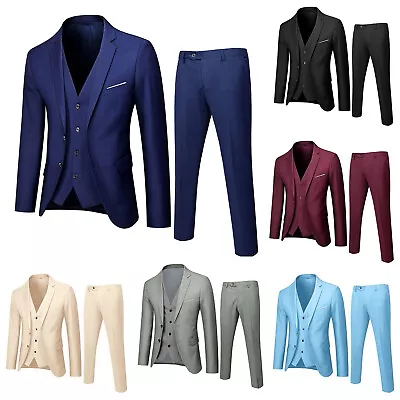 Men’s Suit Slim 3 Piece Suit  Business Wedding Party Jacket Vest & Pants • £31.77