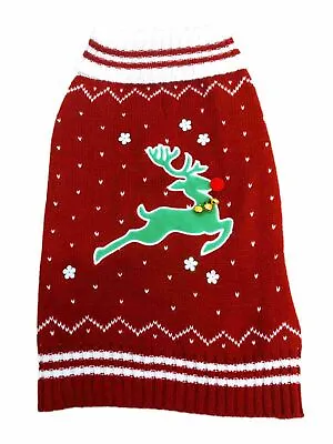 $16.99 • Buy Dog Sweater Red Rudolph Reindeer Jingle Bells Christmas Holiday Costume