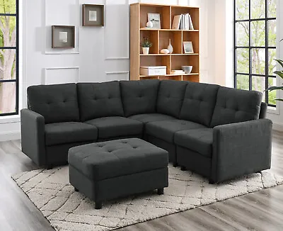 Sectional Sofa Set Modern Linen Fabric Chaise L-Shaped Couch DIY Furniture Set  • $175.99