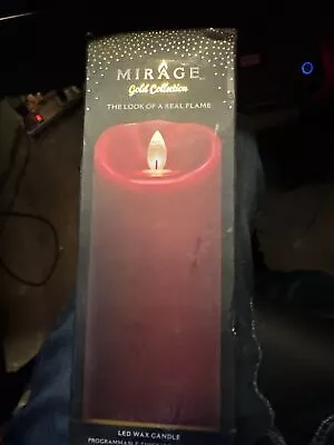 New! Mirage Gold Collection LED Pillar Wax Candle With Auto-Timer 9 H Red • $15