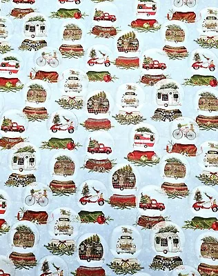 3 Wishes - Christmas To Remember - Transport Globes Quilting Fabric With Camper  • $11.69