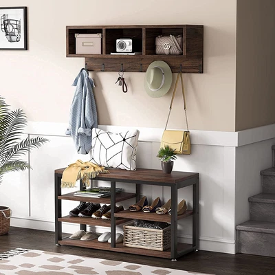 $127.75 • Buy Hall Tree Shoe Rack Bench With Wall Mounted Coat Rack For Entryway, Hallway