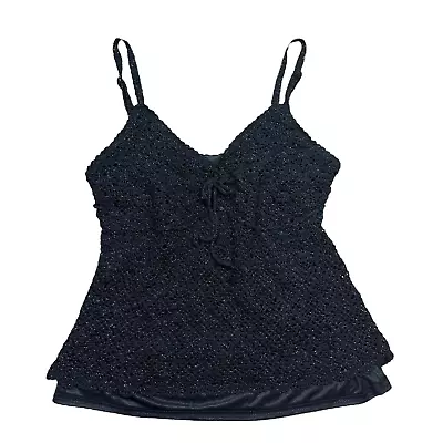 VTG 90s Crochet Glitter Silk Babydoll Cami / Tank Top Small  • $28