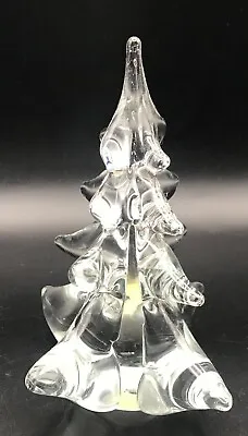 Vintage ENESCO Christmas Tree Clear Crystal Solid Glass 6” With Sticker • $21.99