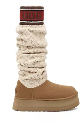 UGG CLASSIC SWEATER LETTER TALL CHESTNUT PLATFORM BOOTS Sz US 8 NIB Retail $280 • $228