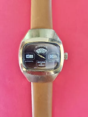 Vintage Sicura Breitling Jump Hour Gold Swiss Men's Watch • $399