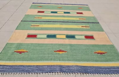 Authentic Hand Knotted Vintage Flat Weave Kilim Kilm Wool Area Rug 5.7 X 4.0 Ft • $0.99