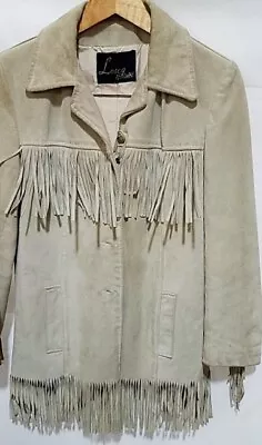  Vintage 1970's Lesco Women's Tan Fringed Suede Leather Jacket  Way Cool!! • $250