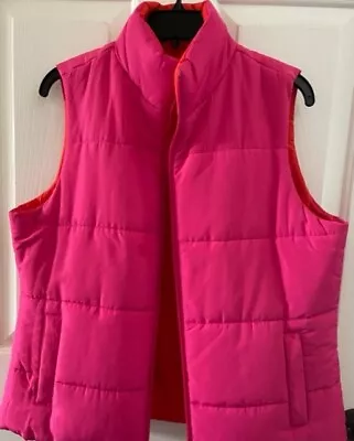 Merona Women's Reversible Vest Jacket Coat - Pink + Orange - Size L - FREE SHIP! • $19