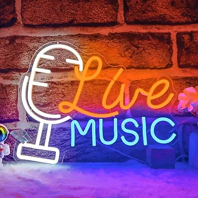  Live Music Neon Sign Microphone Music Neon Lights Signs For Microphone Live • $37.93