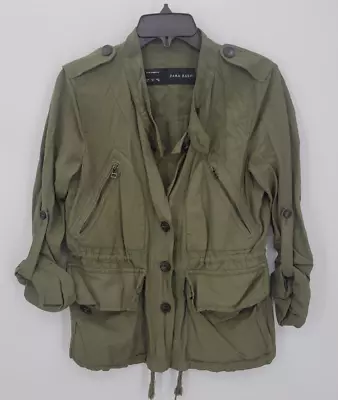 Zara Jacket Womens Medium Army Green Cinch Waist Safari Military Boho Tab Sleeve • $24.12