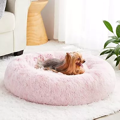 Calming Dog Bed Cat Bed Donut Faux Fur Pet Bed Self-Warming Donut Cuddler C... • $31.16