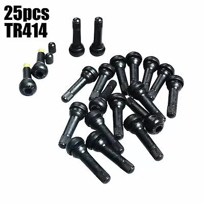 25pcs TR414 Snap-In Tire Wheel Valve Stems Medium Black Rubber Kit • $7.55