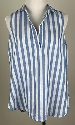 J.CREW Petites 'Linen-Cotton Sleeveless Striped Popover Tunic' - MP Blue White • $21.99