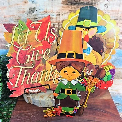 Vintage Thanksgiving Die Cut Outs Pilgrim Boy Turkey Fall Leaves Hallmark Lot 3 • $17.44