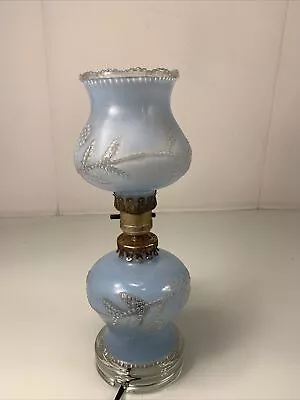 Vintage Blue Frosted Glass Boudoir 13” Lamp Nightstand Nightlight • $29.90