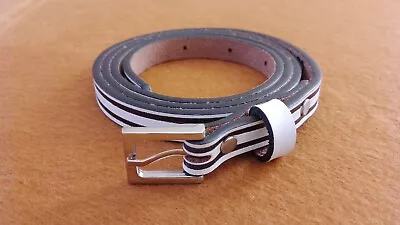 ROCKET ORIGINALS 1950s Style Skinny Black/White Mens Leather Belt ROCKABILLY. • $22.99