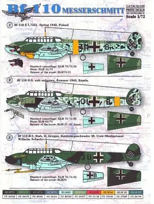 Print Scale Decals 1/72 MESSERSCHMITT Bf-110 German Fighter-Bomber • $12.50