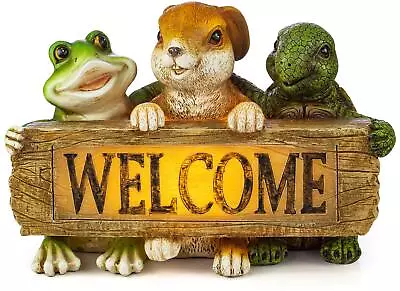VP Home Backyard Friends Welcome Sign Frog Rabbit Turtle Solar Powered LED Ou... • $34.72