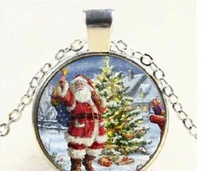 SANTA CHRISTMAS Gem Pendant Charm 925 Sterling Silver 20  Necklace Women Female • $18.88