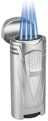 Chrome Satin Vector Ironquad Quad Flame Jet Torch Cigar Butane Lighter - 9310 • $54.95