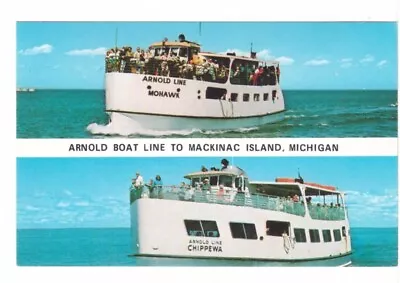 Chippewa & Mohawk Arnold Line Ferry Boats Mackinac Island Michigan Postcard • $2.99