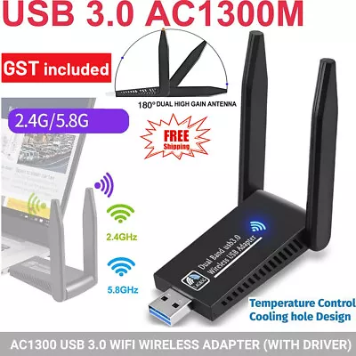 AC1300 USB 3.0 WiFi Wireless Adapter Dongle 802.11ac 5GHz Dual Band 11AC • $18.56