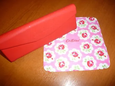 Cath Kidston Brand Stylish Red Hard Glasses Or Sunglasses Case & Cloth - Lovely. • £1.25