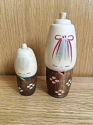 £26.75 • Buy Japanese Kokeshi Dolls X2, Carved Flowers, 1960s?, Wooden, Vintage, H12cm, H8cm