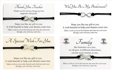 Handmade Infinity Charm Wish Bracelet Teacher Friendship Inspirational Wedding • £1.80