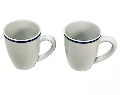 2 Maitre De Porcelain By Oneida Mugs White Blue Stripe Coffee Mugs 4 1/2  • $15