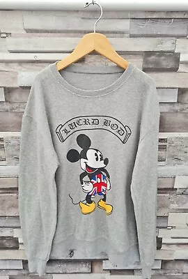 Unisex Grey 90's Disney Novelty Mickey Mouse Graphic Pullover Sweatshirt Jumper • £13.99