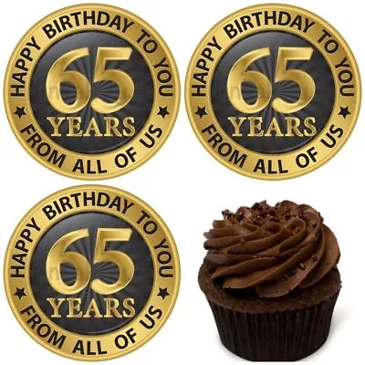 65th Birthday Edible Cake Image Muffin Topper Party Decoration Cupcake Gift Idea • £6.74