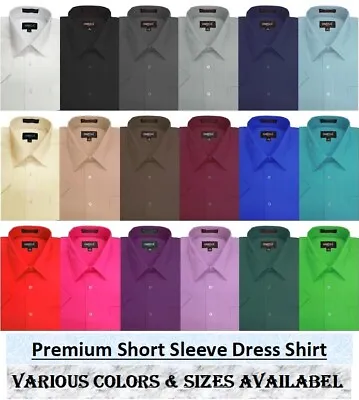 Mens Solid Regular Fit Premium SHORT SLeeve Dress Shirts 26 Colors Size S~5XL • $16.99