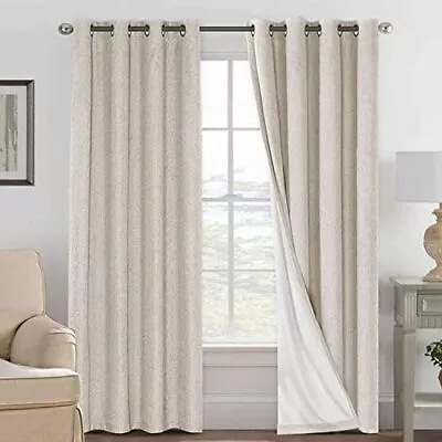  Linen Blackout Curtains 96 Inches Long 100% Absolutely 52 W X 96 L Natural • $62.31