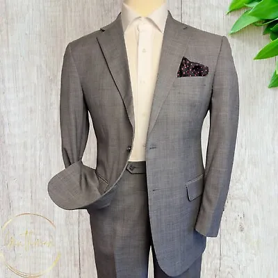 JOS A BANK Mens 2 Piece Suit Blazer Jacket 42R Pant 3Wx28L Windowpane Wool Gray • $149