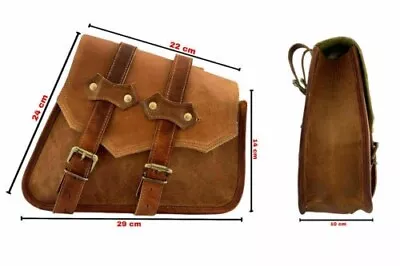 Motorcycle Pair Brown Saddle Bag Vintage Goat Leather Two Swing Arm Two Side Bag • $52.40