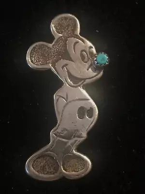 Native American - Sterling Mickey Mouse Pendant - Brooch W/Turquoise Nose • $85