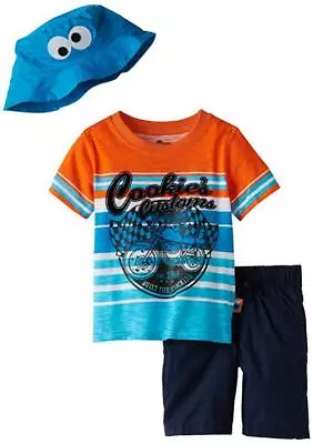 Sesame Street Cookie Monster Infant Boys S/S Top 3pc Short Set Size 12M 18M 24M • $17.49