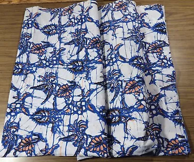 #1 Vtg Indonesian REAL Batik FABRIC Cotton 4 Yards Blue White Orange Birds • $80